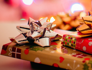 Wrapped presents on a table